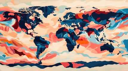 Poster - A modern world map with bold country shapes and no borders, abstract design