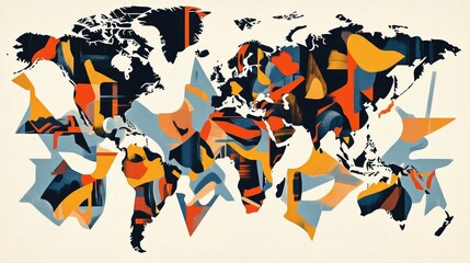 Poster - A modern world map with bold country shapes and no borders, abstract design