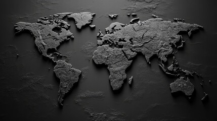 Poster - A monochrome world map with high contrast and sharp details on a black background