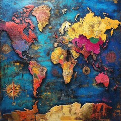 Poster - A world map with abstract symbols