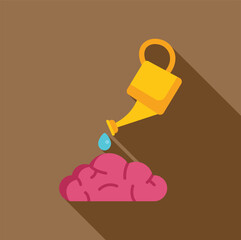 Poster - golden watering can pouring water over a human brain, symbolizing education, growth, and development