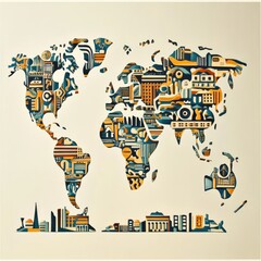 Poster - A world map with abstract symbols