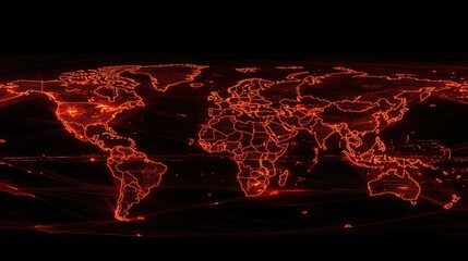 Poster - A world map with global flight paths drawn in glowing red lines, modern design