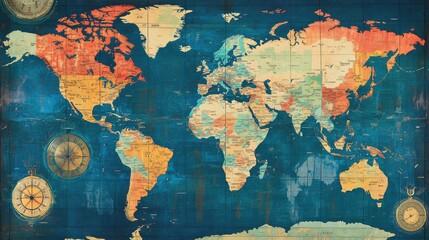 Poster - A world map with global time zones, highlighting each regions clock and data