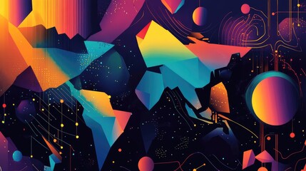 Poster - Abstract world map design using geometric shapes and vibrant colors