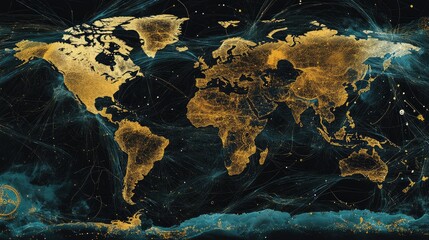 Leinwandbilder - Abstract world map with dotted lines representing global connections and paths