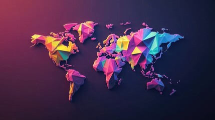 Poster - An abstract world map made from floating geometric shapes and vibrant hues