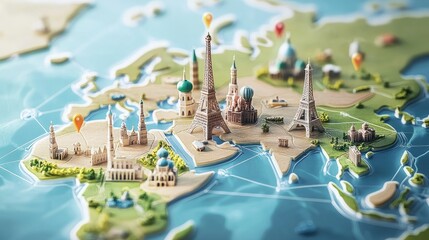 Poster - An interactive world map with location pins highlighting key cities and attractions