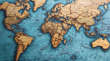 Poster - Close-up of a detailed world map with country names and small geographical details