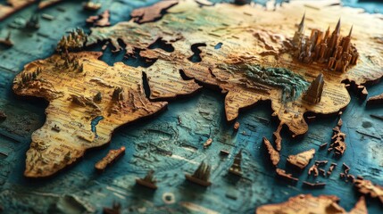 Poster - Close-up of a detailed world map with country names and small geographical details