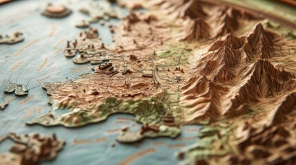 Poster - Close-up of a detailed world map with country names and small geographical details