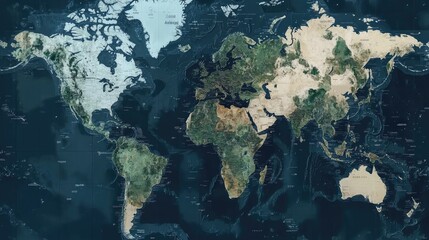 Poster - Detailed world map with digital data overlaid, showing population and climate data