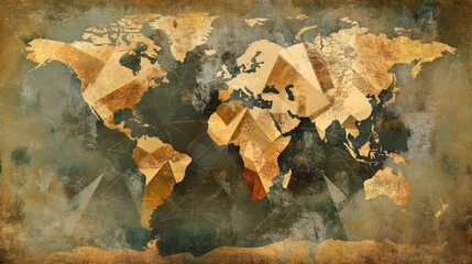 Poster - Geometric world map with interconnected triangles representing continents