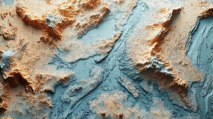 Poster - High-resolution world map with topographic details, showing landforms and elevations