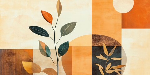 Aufkleber - Abstract geometric background featuring growing plants and autumnal colors