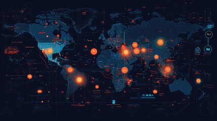 Poster - Interactive world map with clickable elements representing different global regions