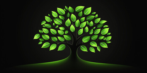 Aufkleber - Glowing green tree growing on dark background symbolizing ecology
