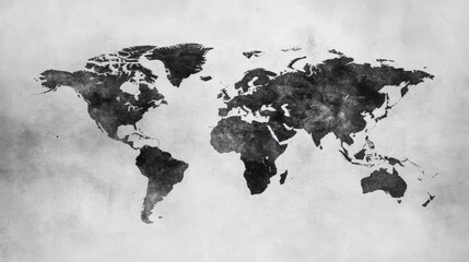 Poster - Simple black and white world map with clear country borders, minimalistic design