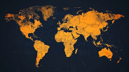 Poster - Stylized world map with simple outlines and country names in bold typography