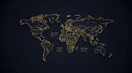 Poster - Stylized world map with simple outlines and country names in bold typography