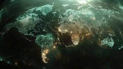 Poster - Transparent world map with digital data streaming across it, futuristic look