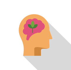Poster - human head profile with pink brain and growing plant, symbolizing new ideas, innovation, and creativ