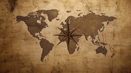 Poster - Vintage world map with intricate compass rose and old-world details