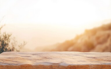 Aufkleber - Sunlit Ochre Sandstone Surface with Desert Bokeh for Rustic Product Display