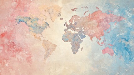 Poster - World map in pastel shades, soft colors blending together in abstract style