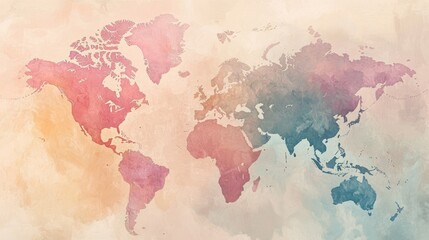 Poster - World map in pastel shades, soft colors blending together in abstract style