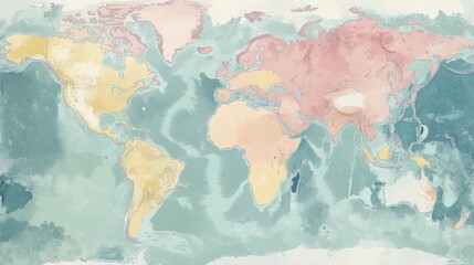 Poster - World map with a pastel color scheme, soft gradients filling in the continents