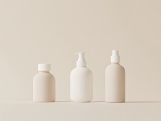 Poster - Gender Neutral Skincare Bottles Minimalist Design and Soft Neutral Tones