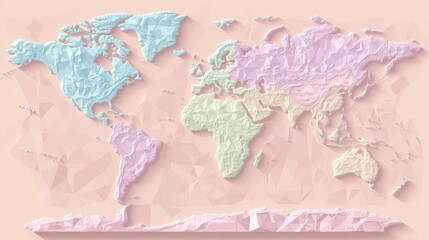 Poster - World map with a pastel color scheme, soft gradients filling in the continents