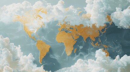 Poster - World map with cloud textures overlaid, giving it a dreamy, abstract look