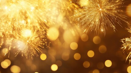 Poster - Gold vintage fireworks with bokeh effects and blank space creating an abstract background for a festive celebration