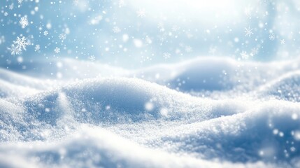Wall Mural - stunning backdrop featuring small snowdrifts falling snow and snowflakes in serene white and blue hu