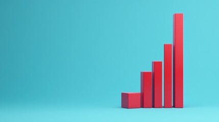 Poster - Red bar graph on a blue minimalist background suitable for business presentations Simple red statistics chart on a blue backdrop great for data visualization