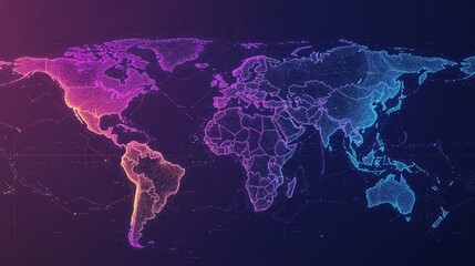 Poster - World map with vibrant color gradients showcasing continents, minimalistic style