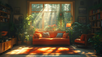 Wall Mural - Sunlit Living Room Interior Design 3D Illustration