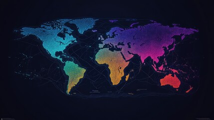 Poster - World map with vibrant color gradients showcasing continents, minimalistic style