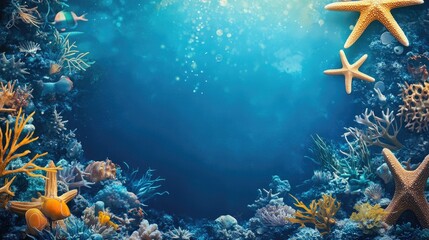 Poster - Bright blue backdrop featuring marine elements with a designated area for text and a subtle tint