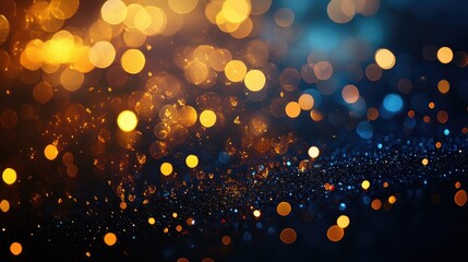 Poster - Shimmering gold bokeh lights on a dark festive backdrop