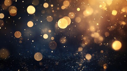 Poster - Shimmering gold bokeh lights on a dark festive backdrop