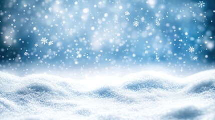 Wall Mural - stunning backdrop featuring small snowdrifts falling snow and snowflakes in serene white and blue hu
