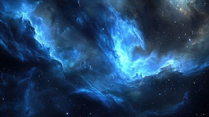 Poster - Stunning vector illustration of a realistic blue nebula in a vast cosmic space