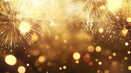 Poster - Gold vintage fireworks with bokeh effects and blank space creating an abstract background for a festive celebration