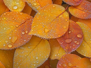 Aufkleber - Dew-Kissed Autumn Leaves Close-Up Vibrancy and Natural Texture