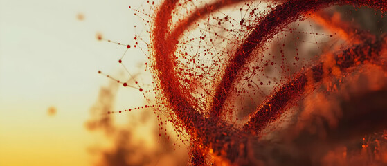 Poster - Abstract visualization of dynamic particles floating in the air during sunset, creating a sense of motion and energy.