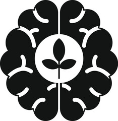 Poster - black and white icon of a brain with a growing seed inside, representing growth mindset, innovation,