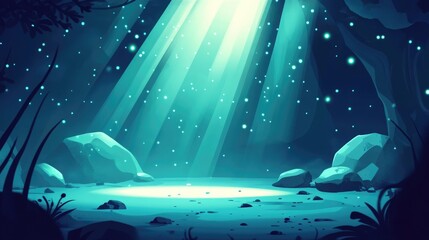 Poster - 2D cartoon illustration featuring a glowing spotlight and isolated transparent light effect Abstract design element with a unique luminous quality